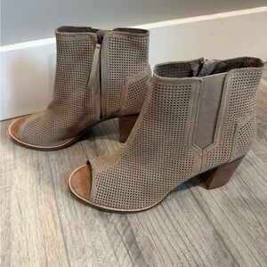 Toms Taupe Perforated Peep-Toe Ankle Booties